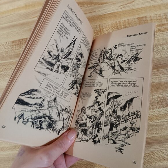 Robinson Crusoe Daniel Defoe 1984 B&W Pocket Classics Comic Paperback Vintage - Picture 7 of 8